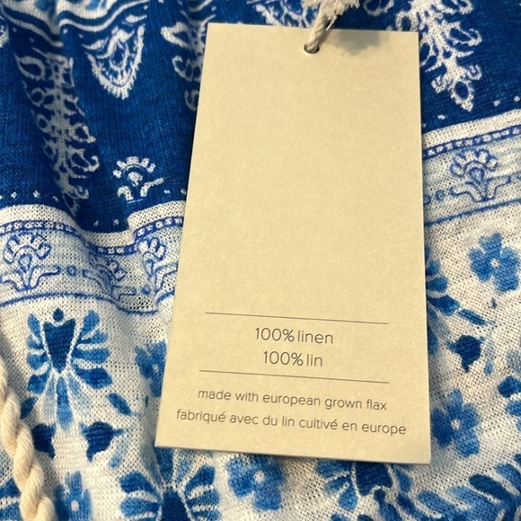 Joie Olivia Blue Floral Border Drawstring 100% Linen Shorts Sz M NWT - Picture 4 of 7